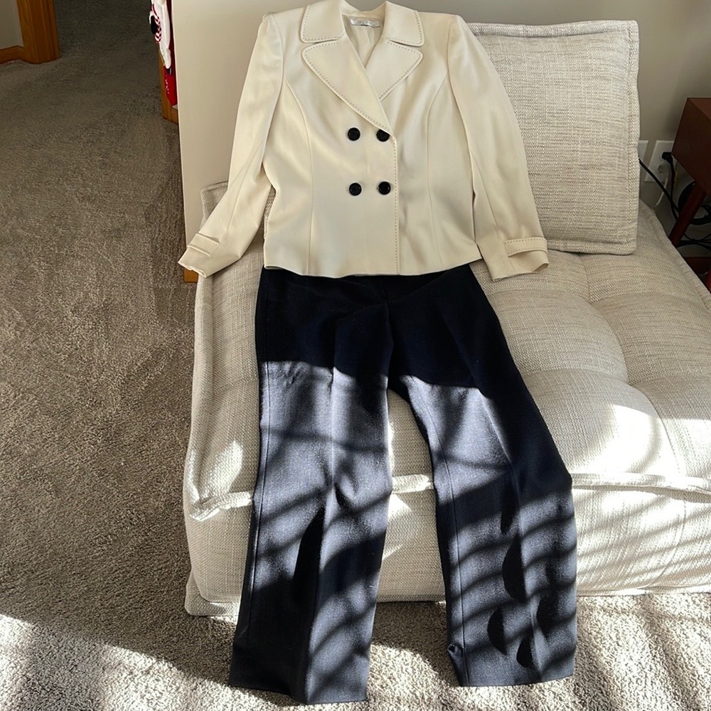 Tabard cream jacket and gray pant suite